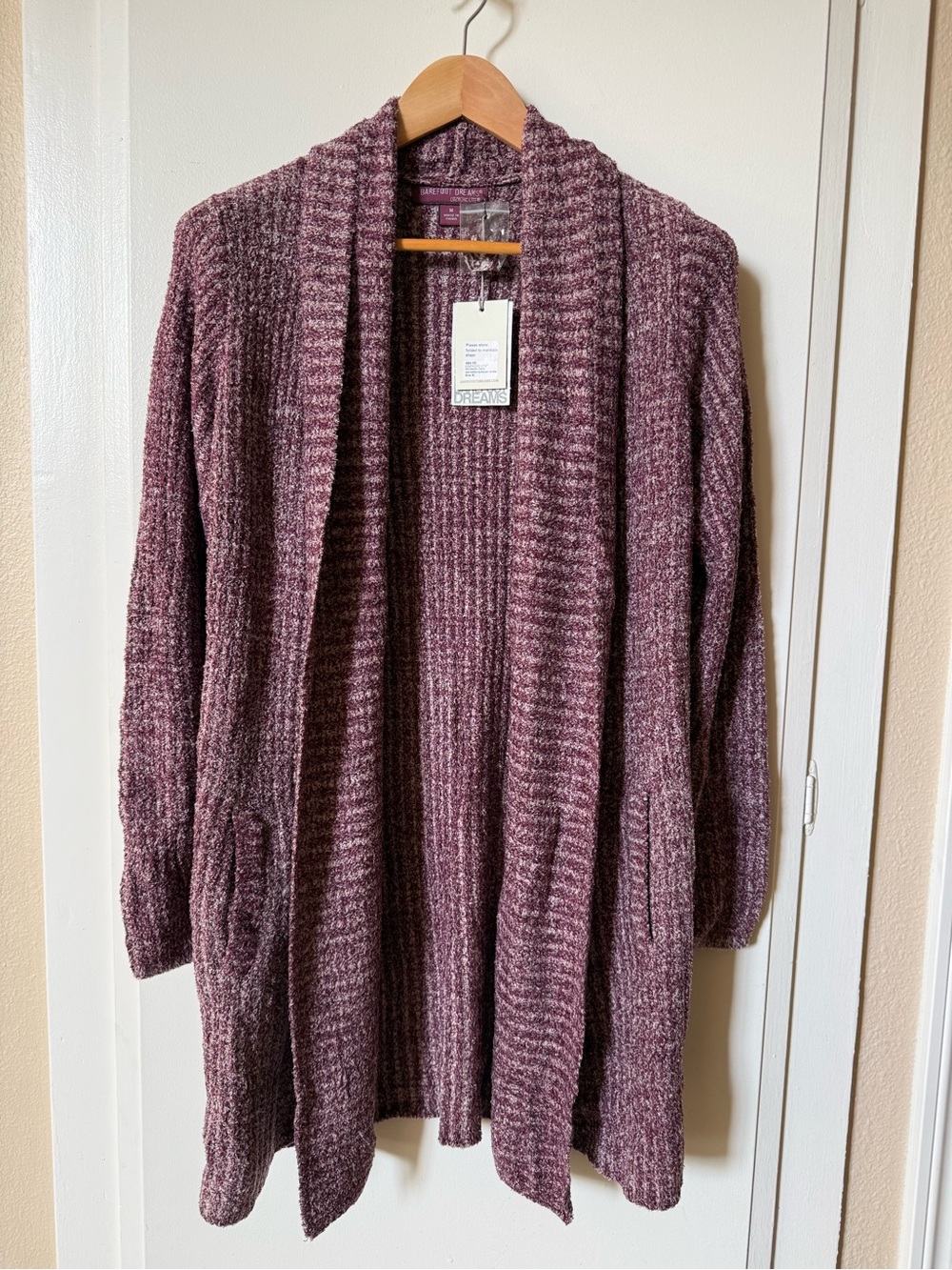 Barefoot Dreams Open-Front Chenille Cardigan - Mauve Plum